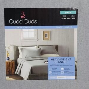 Cuddl Duds Flannel Sheet Set Twin Heavyweight Brushed Durable Deep Fitted Gray